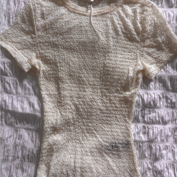 Frame Denim Cream Smocked Polo Tee - Picture 1 of 8